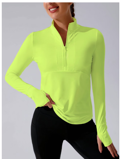 Women's Solid Half Zip Mock Neck Sports Sweatshirt, Casual Long Sleeve Thumb Hole Design Sports Outerwear Jacket for Daily Outdoor Cardio