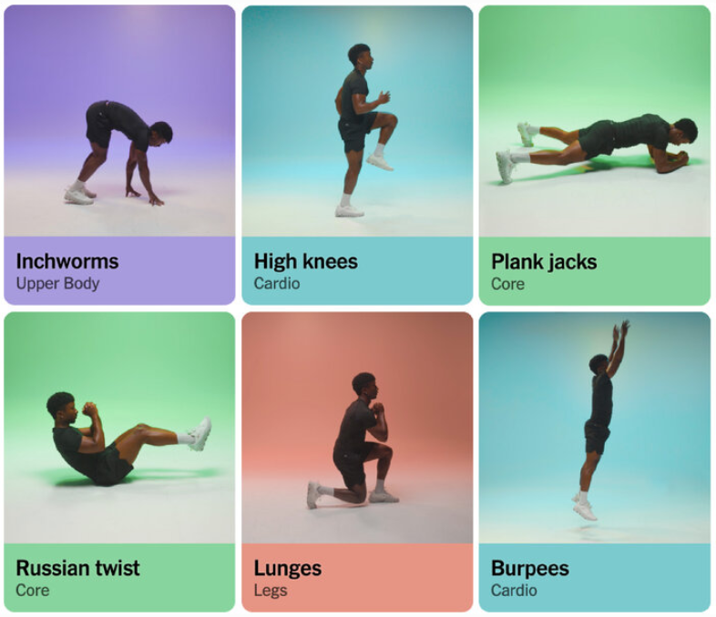 Dynamic HIIT collage or morning movement inspiration to help build focus with ADHD